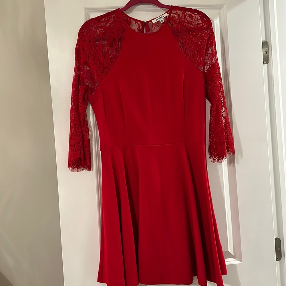 BB Dakota Red Lace Sleeve Dress